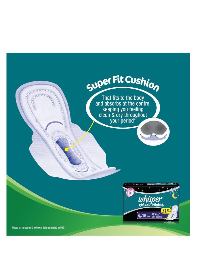 Whisper Whisper Maxi Nights Sanitary Pads for Women, XL, Pack of 15 Napkins  - Image 3