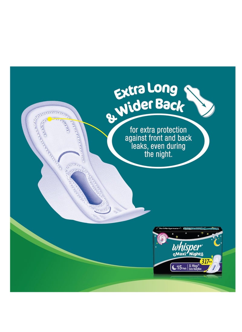 Whisper Whisper Maxi Nights Sanitary Pads for Women, XL, Pack of 15 Napkins  - Image 4
