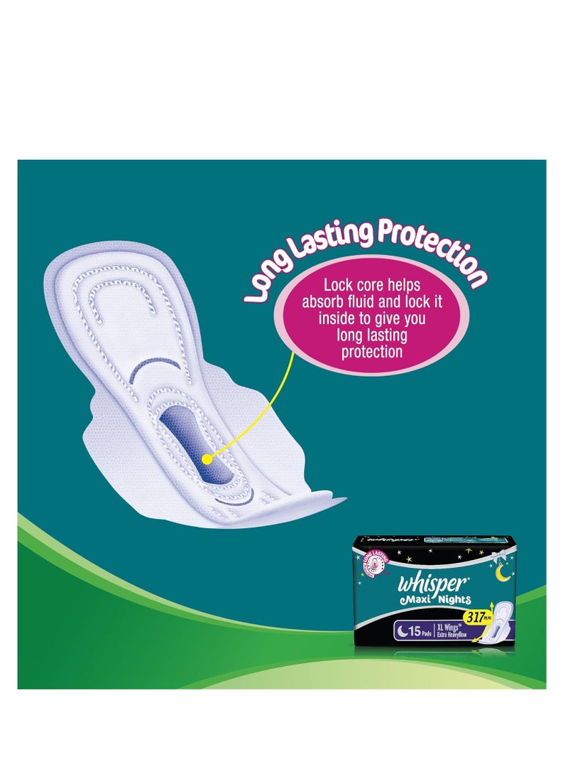 Whisper Whisper Maxi Nights Sanitary Pads for Women, XL, Pack of 15 Napkins  - Image 5