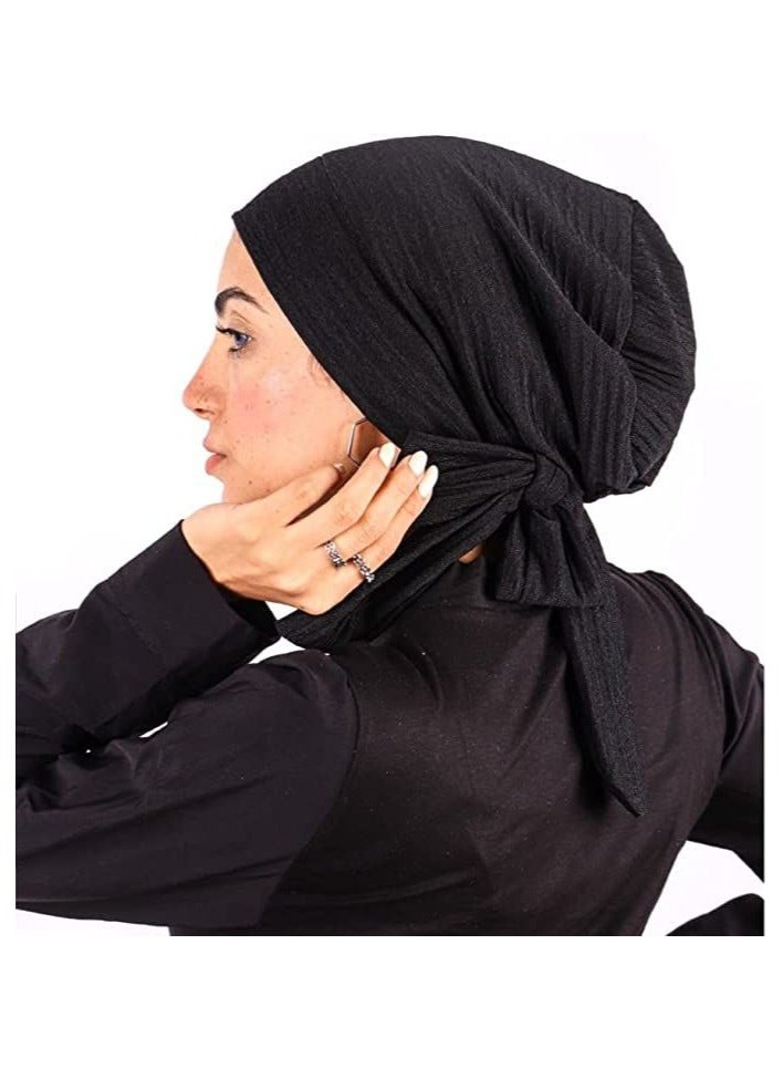 تربان نسائية قبعة المرأة حجاب السيدات عمومه نسائية بليسيه مضلع بونيه قبعة أحزمة الرأس تربوون للنساء,اسود