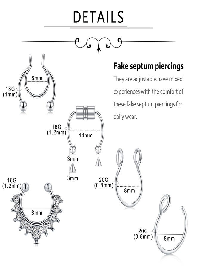 D.Bella Fake Nose Ring Fake Septum Fake Nose Ring Faux Nose Rings for Women Fake Nose Piercing Fake Nose Ring Hoop Clip On Nose Ring non Piercing Fake Septum Piercing Fake Septum Ring - Image 2