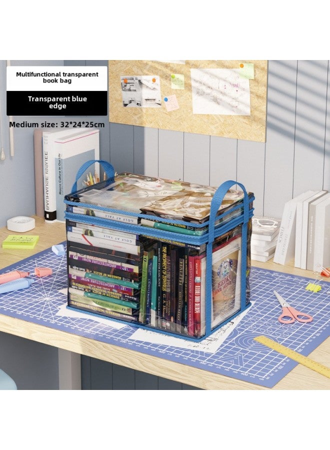 Student Book Storage Bag Transparent Dustproof Waterproof Storage Box Foldable Portable Book School Supplies Storage Box - Image 1