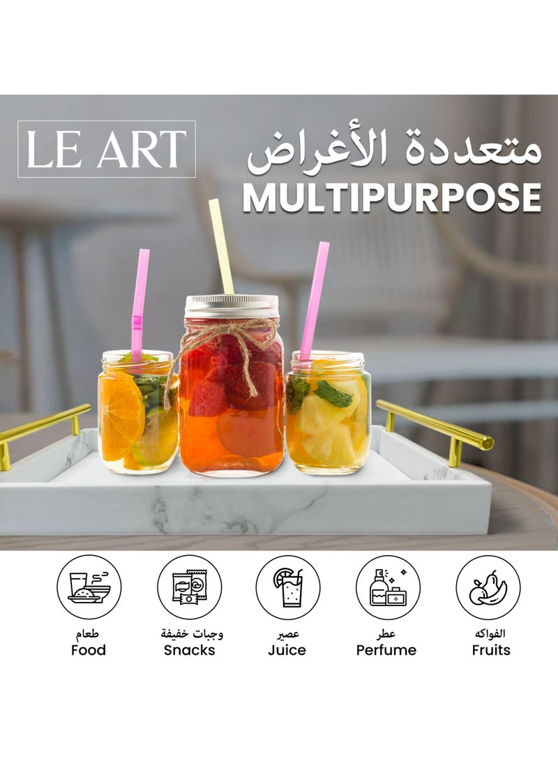 لي آرت صينية تقديم جلدية – صينية تقديم بمقابض | للمنزل، المكتب، المطعم | طبق تقديم المقبلات والطعام والوجبات الخفيفة | مجموعة صواني تقديم (رخام)  - Image 3