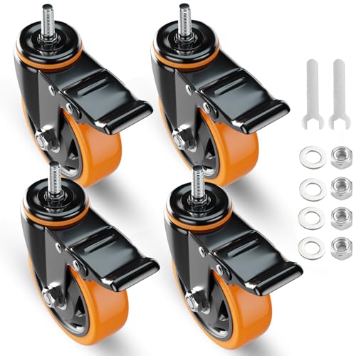 YUPEZOP Stem Caster Wheels 3 Inch Heavy Duty Threaded Stem Casters UNC 3/8"-16 x 1 Swivel Casters Set of 4 with Safety Dual Locking Wheel for Furniture and Cart - Image 1