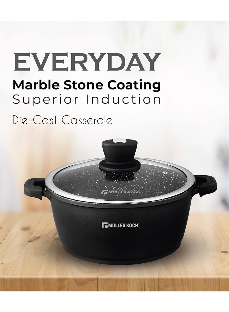 MULLER KOCH Casserole 36cm 13.4L with Glass Lid, Die-Cast Aluminum, German Non-Stick Marble Coating, PFOA-Free, Suitable for Multiple Stoves - Image 2