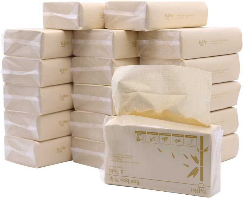 DrDirt Multifold Paper Towels, Bamboo Pulp, 18 Packs/ Case, 110 Sheets Five Fold Paper Towels/Pack, 1980 Sheets Paper Hand Towels/Case, No Paper Scraps Are Left After Wiping - Image 1