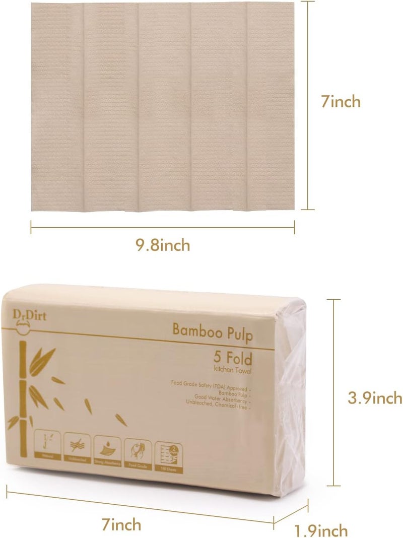 DrDirt Multifold Paper Towels, Bamboo Pulp, 18 Packs/ Case, 110 Sheets Five Fold Paper Towels/Pack, 1980 Sheets Paper Hand Towels/Case, No Paper Scraps Are Left After Wiping - Image 3