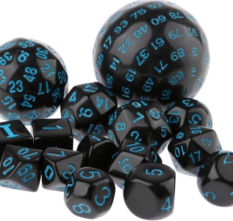 klarako Pack of 15 Acrylic Multi sided Numeral Dice D100 D60 D30 D24 D20 D16 D12 D10 D8 D7 D5 D4 for MTG DND RPG Party Casino Table Game Toy  Blue - Image 4