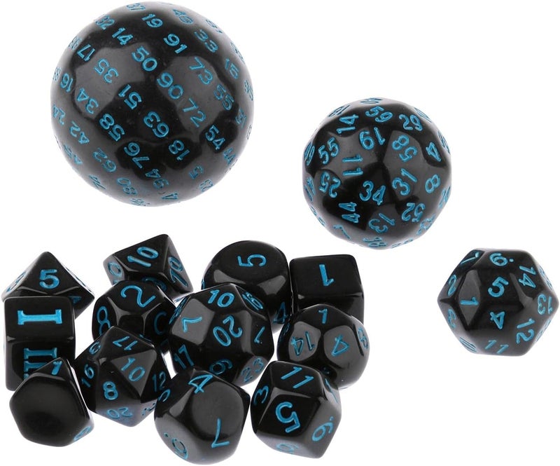 klarako Pack of 15 Acrylic Multi sided Numeral Dice D100 D60 D30 D24 D20 D16 D12 D10 D8 D7 D5 D4 for MTG DND RPG Party Casino Table Game Toy  Blue - Image 2