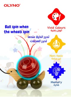 OLYNO Handcrafted Non-Toxic Ivory Wooden Turtle Pulling Toy For Toddler Motor Skills Development With Smooth Rolling Wheels  - Image 2