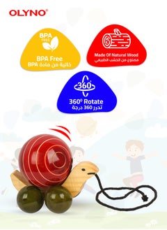 OLYNO Handcrafted Non-Toxic Ivory Wooden Turtle Pulling Toy For Toddler Motor Skills Development With Smooth Rolling Wheels  - Image 4