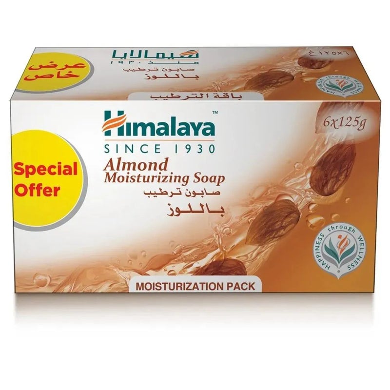 Himalaya Almond Moisturizing Soap Bar with Almond and Rose- 6X125gms - Image 1