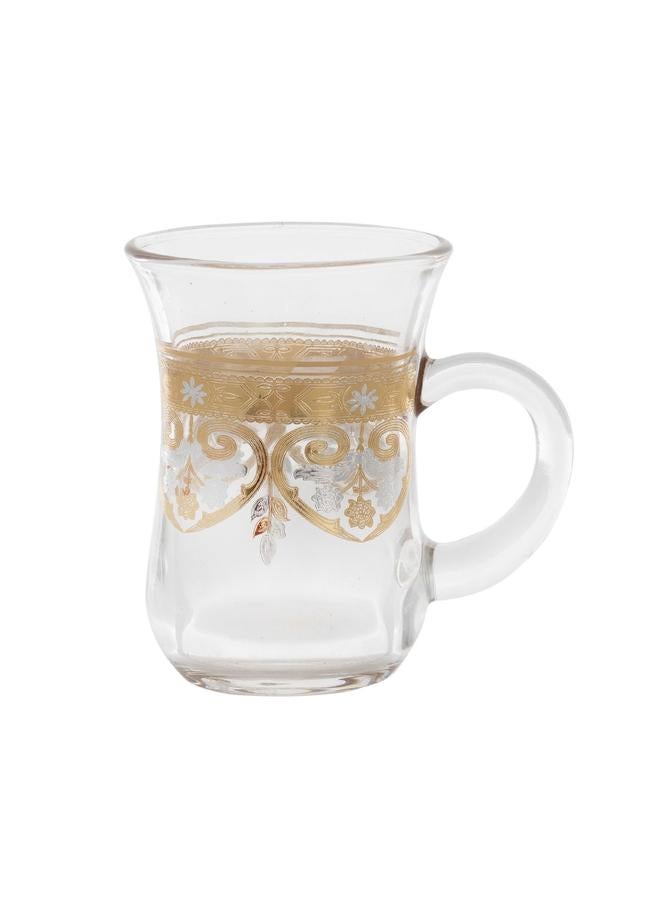 السيف  طقم ابريق شاي بنقشة ذهبية وفضية مكون من 6 قطع شفاف - Image 2