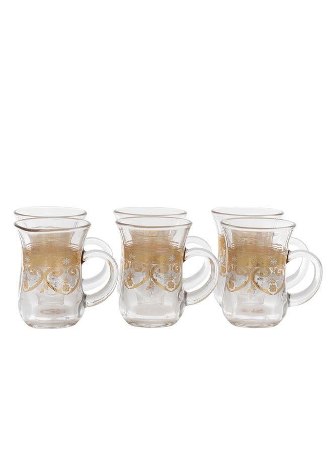 السيف  طقم ابريق شاي بنقشة ذهبية وفضية مكون من 6 قطع شفاف - Image 1