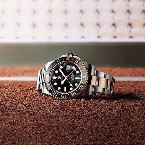 PAGRNE DESIGN ساعة رجال باجاني ديزاين GMT للرجال أوتوماتيكية 40MM تاريخ 100M مقاومة للماء من الفولاذ المقاوم للصدأ زجاج ياقوتي ساعات ميكانيكية PD-1662 (3 وردي ذهبي أسود) - Image 3