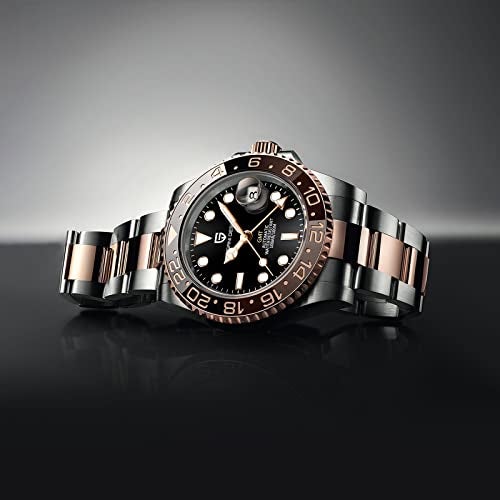 PAGRNE DESIGN ساعة رجال باجاني ديزاين GMT للرجال أوتوماتيكية 40MM تاريخ 100M مقاومة للماء من الفولاذ المقاوم للصدأ زجاج ياقوتي ساعات ميكانيكية PD-1662 (3 وردي ذهبي أسود) - Image 4