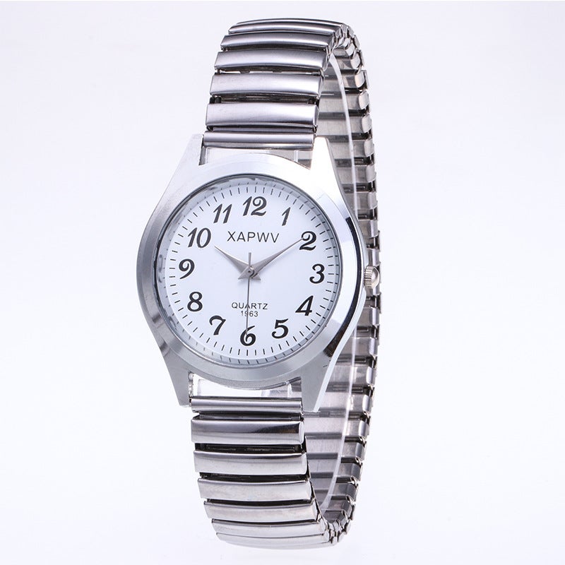 Elderly Large Dial Quartz Fashion Couple Watches Men's silver 