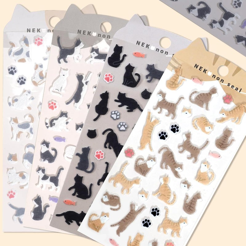 Cute Cat Stickers for Scrapbooking, Kawaii Cat Paws and Tuxedo, Tabby  Calico Designs, Felt Vintage Aesthetic Stickers for Journaling, Planner, DIY Decoration, 4 Sheets - Image 5