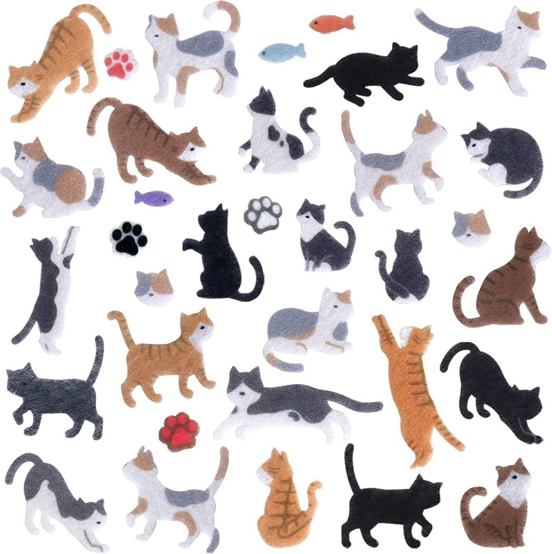 Cute Cat Stickers for Scrapbooking, Kawaii Cat Paws and Tuxedo, Tabby  Calico Designs, Felt Vintage Aesthetic Stickers for Journaling, Planner, DIY Decoration, 4 Sheets - Image 4