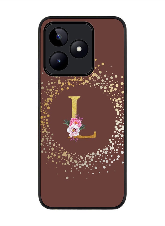 Stylizedd Rugged Black edge case for Realme C51 / Realme Note 50 4G,Custom Monogram Initial Letter Floral Pattern Alphabet - L (Brown) - Image 1