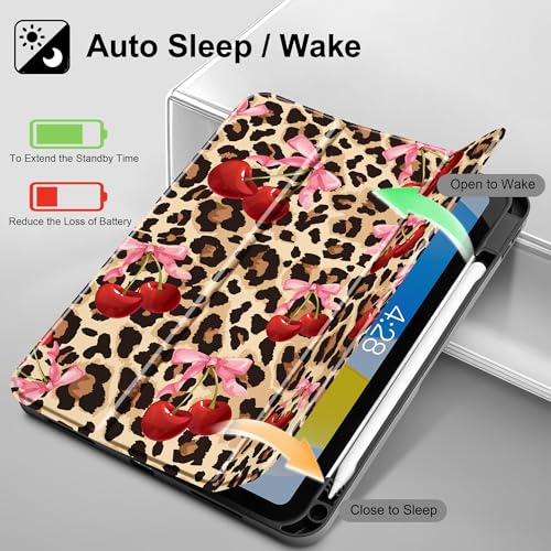 May Chen for iPad (A16) 11th Generation Case 11 Inch 2025, iPad 10th Gen Case 2022 10.9 inch, Trifold Stand with Auto Wake/Sleep Soft TPU Protective Stand Back Cover, Cherry & Cheetah - Image 3