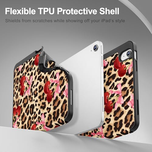 May Chen for iPad (A16) 11th Generation Case 11 Inch 2025, iPad 10th Gen Case 2022 10.9 inch, Trifold Stand with Auto Wake/Sleep Soft TPU Protective Stand Back Cover, Cherry & Cheetah - Image 5