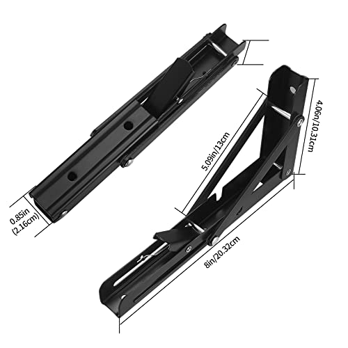 TOOINKCV 2 Pcs Folding Shelf Brackets, 8 Inch Heavy Duty Floating Triangle Shelf Brackets, Collapsible Shelves Brackets, Wall Mounted L Table Hinges Brackets for Bench Table with Screws (8 Inch) - Image 2