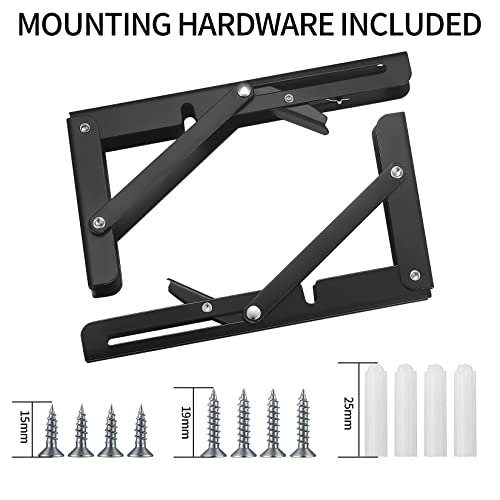TOOINKCV 2 Pcs Folding Shelf Brackets, 8 Inch Heavy Duty Floating Triangle Shelf Brackets, Collapsible Shelves Brackets, Wall Mounted L Table Hinges Brackets for Bench Table with Screws (8 Inch) - Image 3