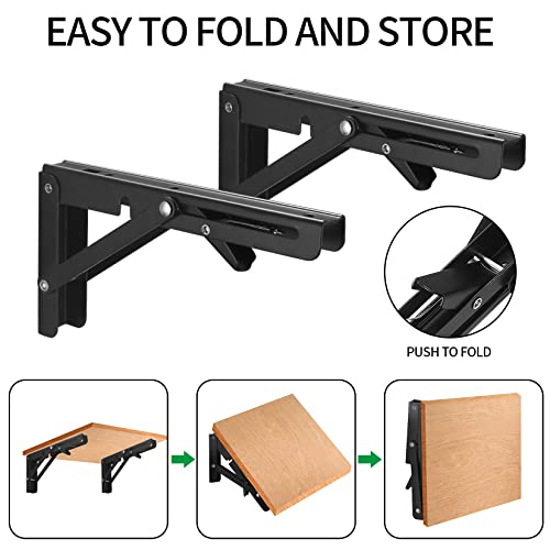 TOOINKCV 2 Pcs Folding Shelf Brackets, 8 Inch Heavy Duty Floating Triangle Shelf Brackets, Collapsible Shelves Brackets, Wall Mounted L Table Hinges Brackets for Bench Table with Screws (8 Inch) - Image 5