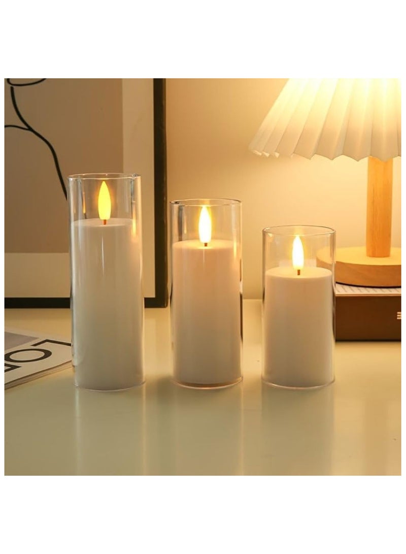 LED Flameless Candles Acrylic Flickering Battery Operated Pillar Candle Moving Flame Set of 3