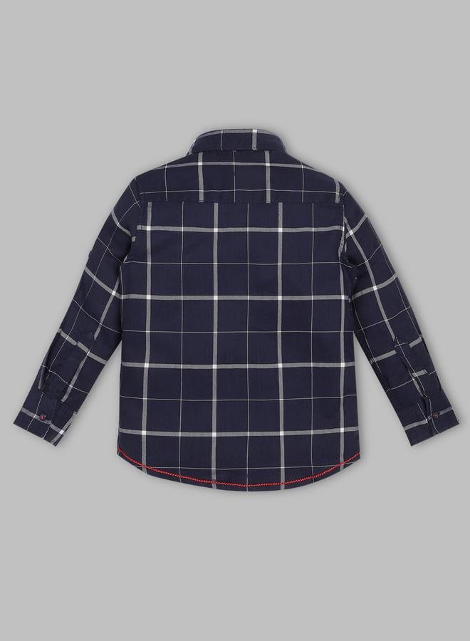 Infinity Kids Navy Blue Cotton Checked Shirt - Image 4