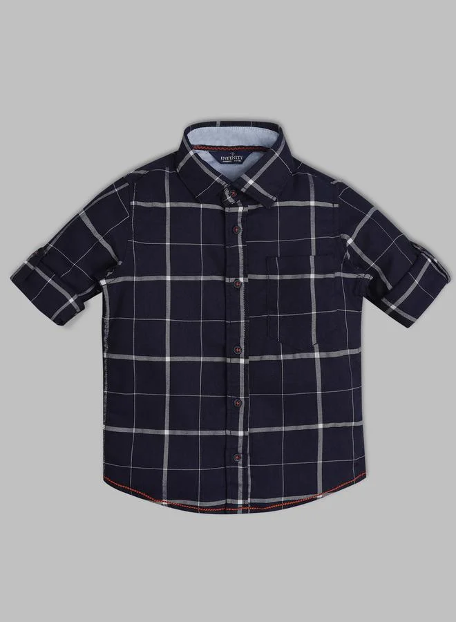 Infinity Kids Navy Blue Cotton Checked Shirt