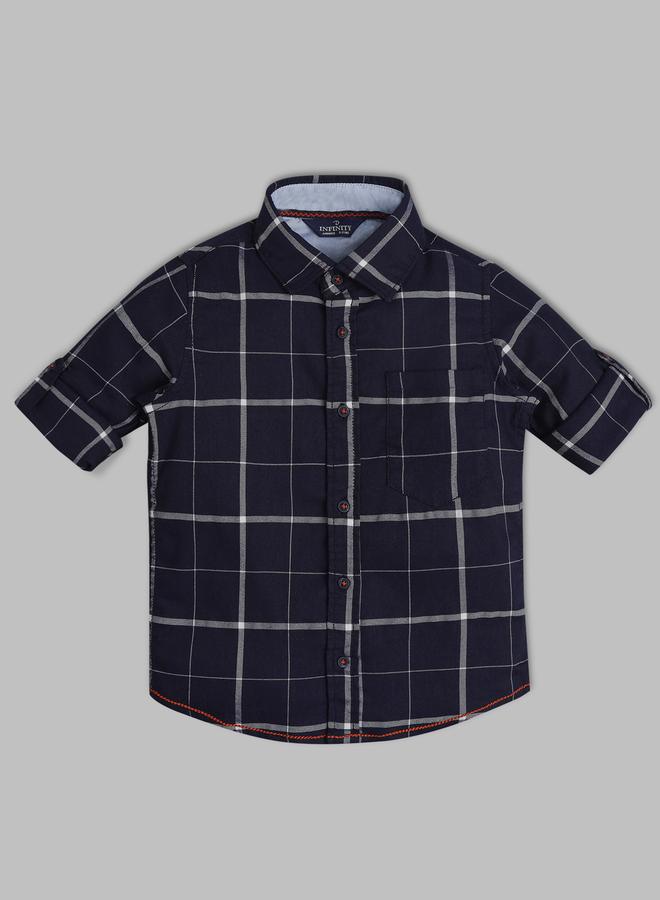 Infinity Kids Navy Blue Cotton Checked Shirt - Image 2