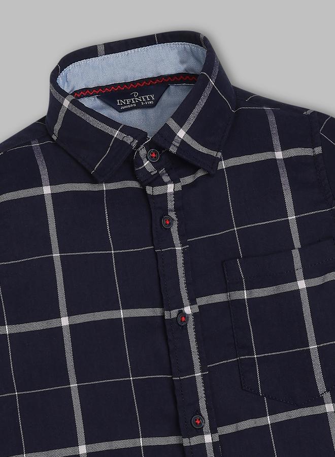 Infinity Kids Navy Blue Cotton Checked Shirt - Image 3
