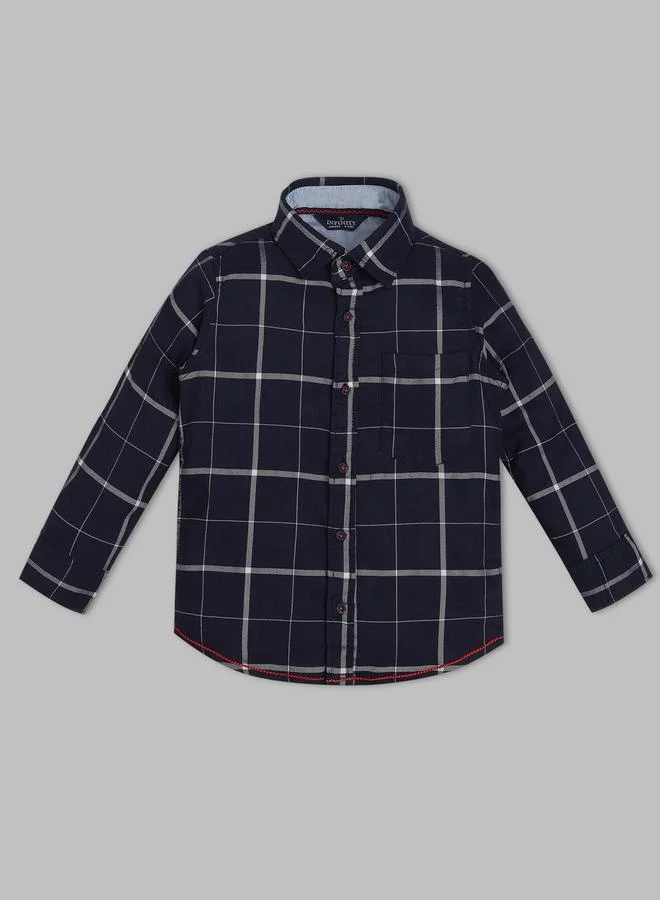 Infinity Kids Navy Blue Cotton Checked Shirt