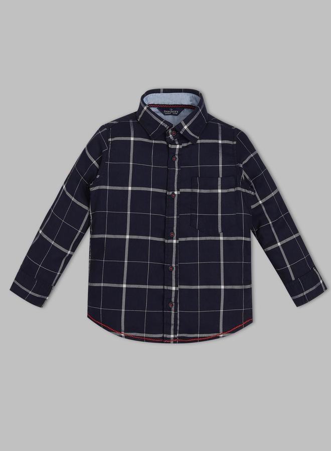 Infinity Kids Navy Blue Cotton Checked Shirt - Image 1