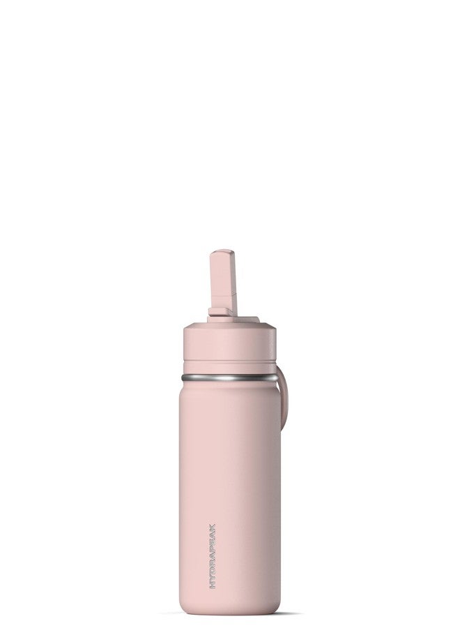 Hydrapeak Mini 14oz Water Bottle with Straw Lid, Stainless Steel Double Wall Insulated Water Bottle | Leak-Proof and Spill-Proof Water Bottle for School, 24 Hours Cold (Blossom Pink)