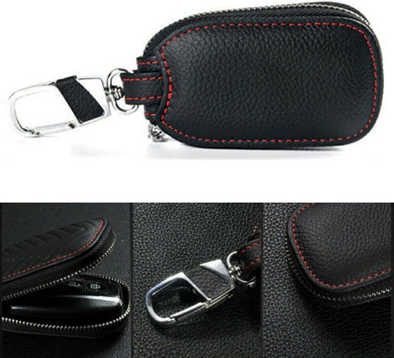 Car Key Holder Cover Key Chain Bag Leather Remote Fob Zipper Case - Fits Over 96% of Market Model Keys - Image 2