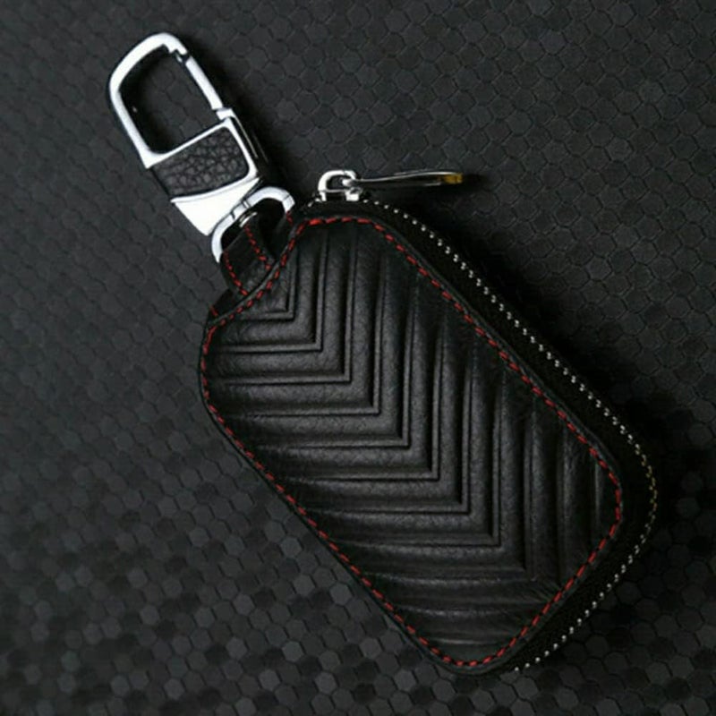 Car Key Holder Cover Key Chain Bag Leather Remote Fob Zipper Case - Fits Over 96% of Market Model Keys - Image 1
