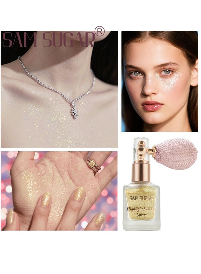 SAM SUGAR Highlight Powder Spray | Glow Shimmer Spray, Shimmer Body Oil Liquid Easy To Push Away Natural Moisture Glitter Face Brightening Glow Pearl Highlighter Illuminator Shine Contouring Makeup For Face And Body(#02Gold) - Image 2