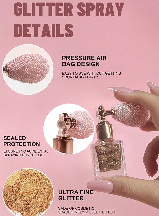 SAM SUGAR Highlight Powder Spray | Glow Shimmer Spray, Shimmer Body Oil Liquid Easy To Push Away Natural Moisture Glitter Face Brightening Glow Pearl Highlighter Illuminator Shine Contouring Makeup For Face And Body(#02Gold) - Image 4