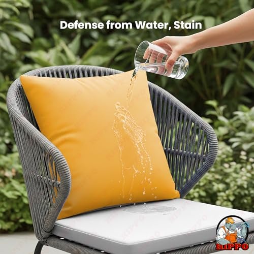 HIPPO Water Repellent Outdoor Cushion Cover Solution Dyed Polyester, UV Resistant, Non-Fading Fabric, Without Insert, Outdoor Pillow Cover for Balcony, Patio (Yellow | 16INX16IN | Pack of 2) - Image 2