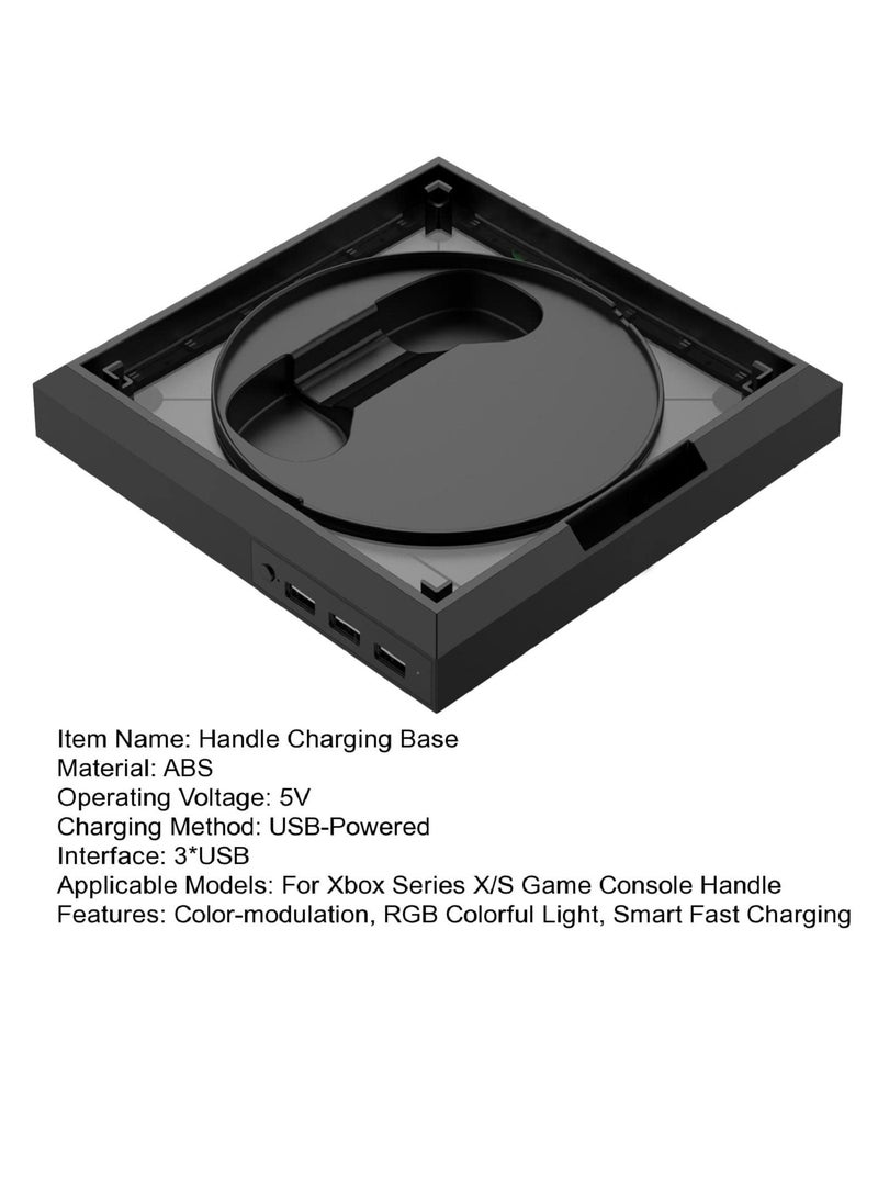 Game Console Charging Base, RGB Colorful Light Organization, Compatible with Xbox, Series X/S Black, Charging Station Dock, Safe Gamepad Console Charging Dock Charging Base with RGB LED Light