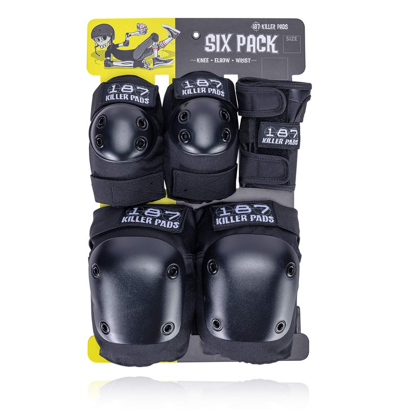 187 Killer Pads 187 وسادات قاتلة لركوب الألواح، وسادات للركبة، وسادات للمرفقين، وحراس للمعصم، مجموعة وسادات ستة، سوداء، صغيرة/متوسطة - Image 1
