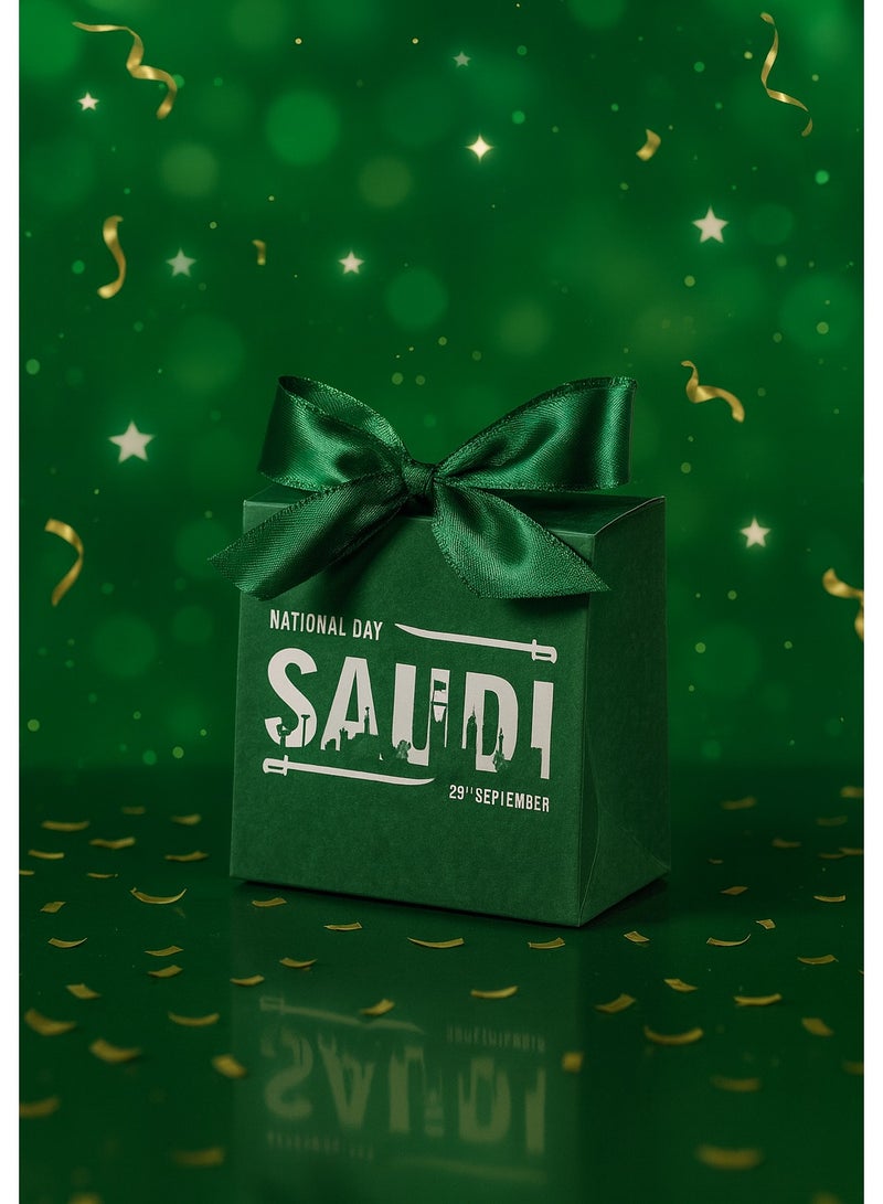 زينة اليوم الوطني السعودي علب هدايا 10 قطع باللون الأخضر مع شريط من الساتان الاخضر للاحتفال باليوم الوطني السعودي - Image 1