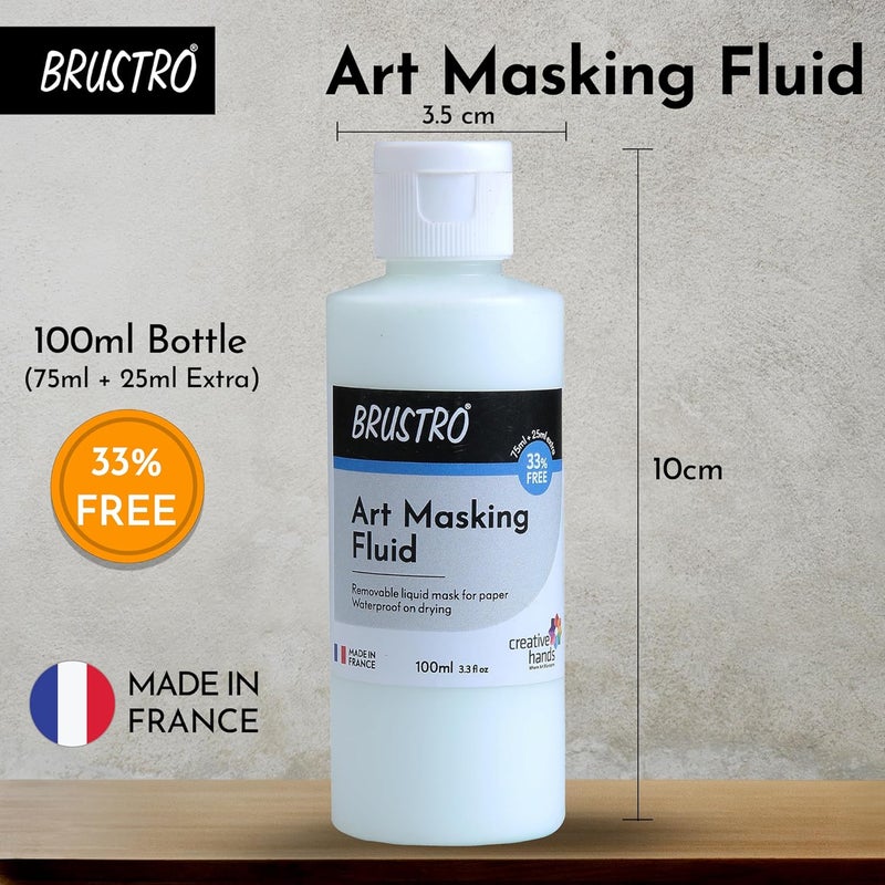 BRUSTRO سائل ماسك فني احترافي | 100 مل (75 مل + 25 مل) | شريط ألوان مائية، مثالي للفنانين، الطلاب، العمل مع الألوان المائية، الحبر، الطلاء، ألوان الغواش. - Image 4