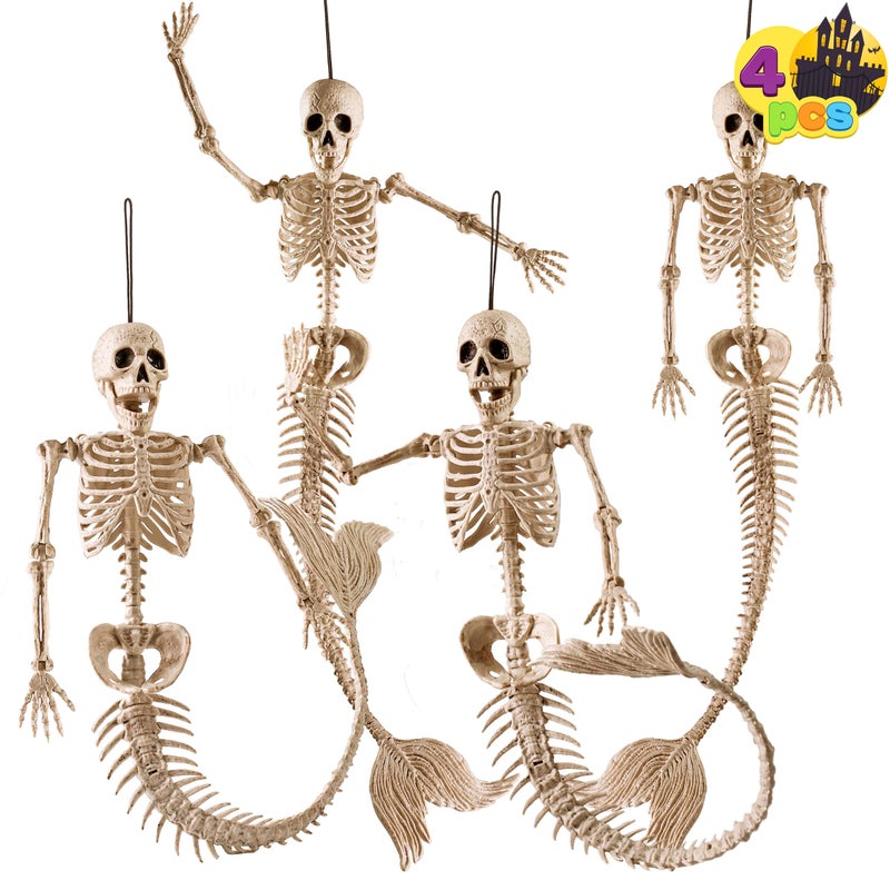 JOYIN 4 PCS 20 Mermaid Skeleton Hanging Plastic Bones Halloween Decorations with Posable Joints for Indoor Outdoor Photo Props Graveyard Trick or Treat Decor Spooky Scene Party Favors