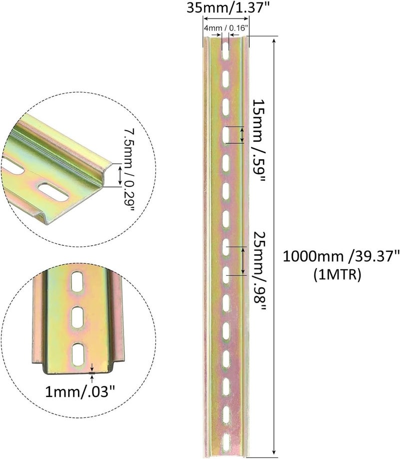 Royal Apex 1mtr DIN Rail Slotted Iron Mounting Guide – 35mm Wide x 7.5mm High, Bronze Tone, Long Rail for Electrical & Industrial Installations - Image 2