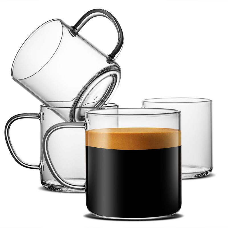 LUXU Glass Coffee Mugs Set of 4,14 oz Clear Coffee Cups,Hand Blown&Seamless Design,Heat Resistant and Explosion-Proof,Lightweight Tea Mugs with Anti Scald Handle Ideal for Home,Cafe - Image 1