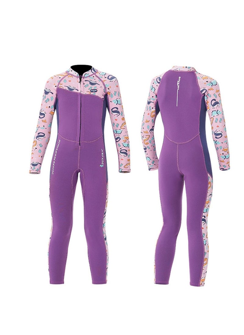 DIVE & SAIL Children's Wetsuit 2.5mm One-piece Thickened Warm Swimsuit Long-sleeved Cold Swimsuit Purple  - Image 2